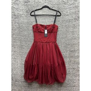 NWT Atos Lombardini Sleeveless Tiered Mini Bubble Dress Maroon Womens Size 42 IT